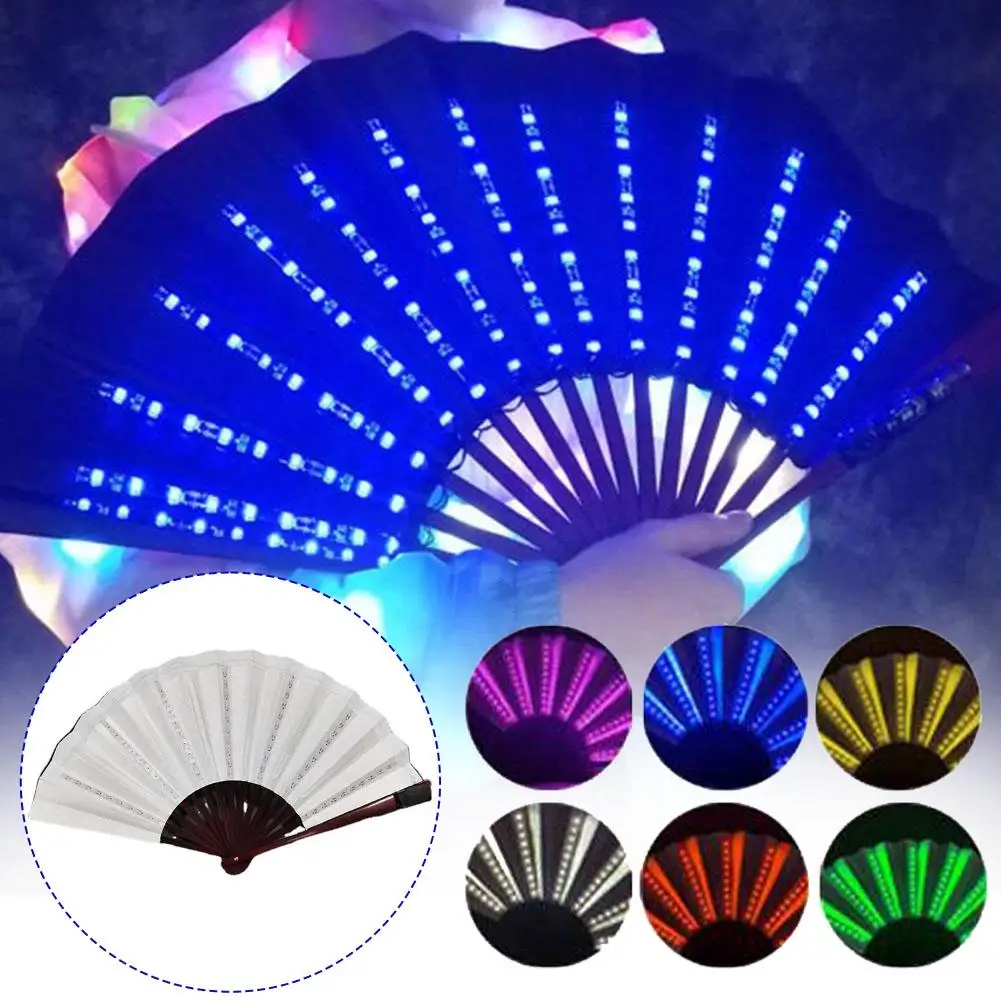 Folding Led Glowing Fan Luminous Party Fan Colorful Dj Stage Performance Party Props Up Fan Show Fan Led Light Dance M6c8