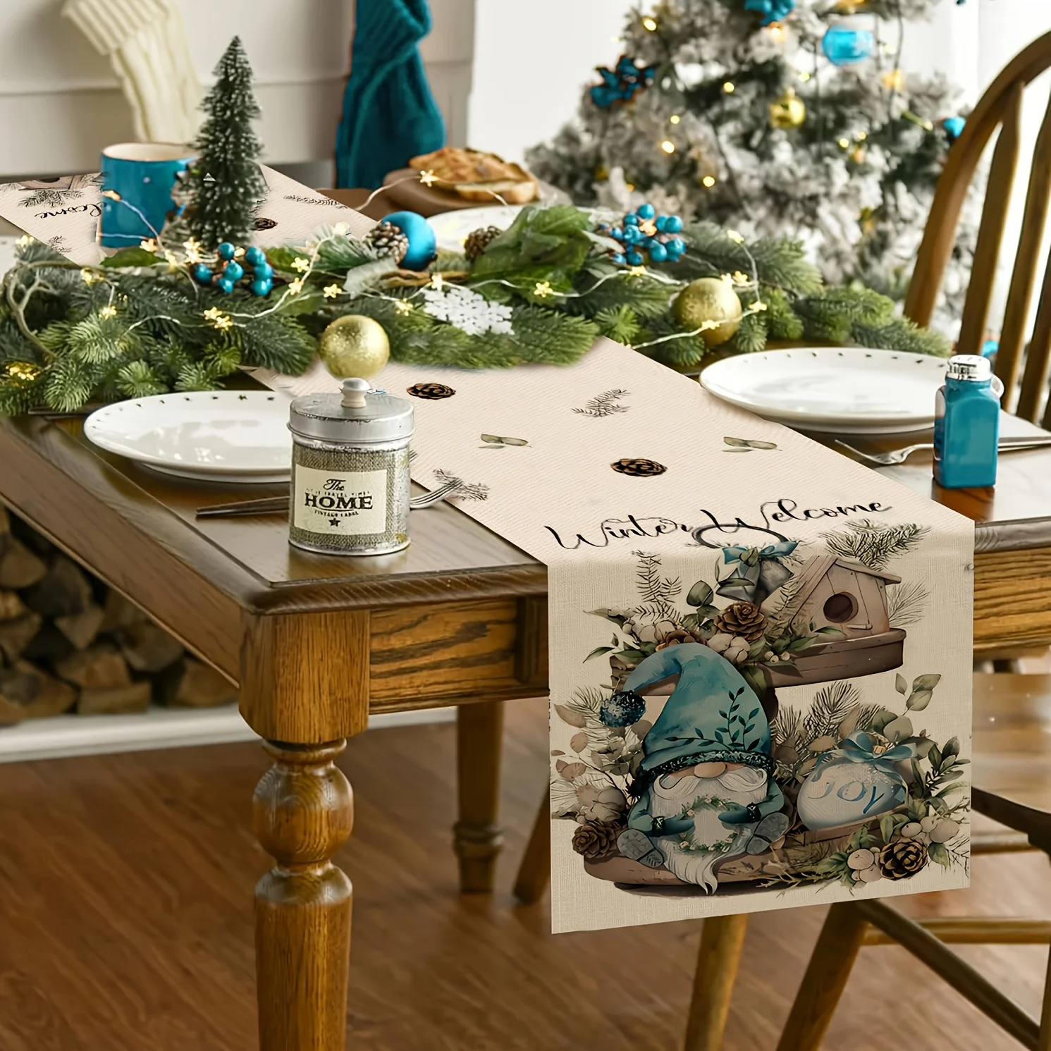 1pc Winter Welcome Gnome & Pinecone Table Runner - Christmas & Winter Holiday Decor, Ideal Gift for Home Hosts