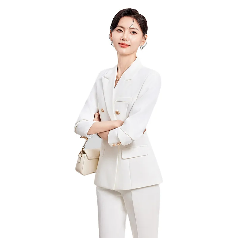 Weißes Profi-Anzugset für Damen, formelle Interview-Kleidung, 2025, neue, stilvolle High-End-Blazer-Arbeitskleidung