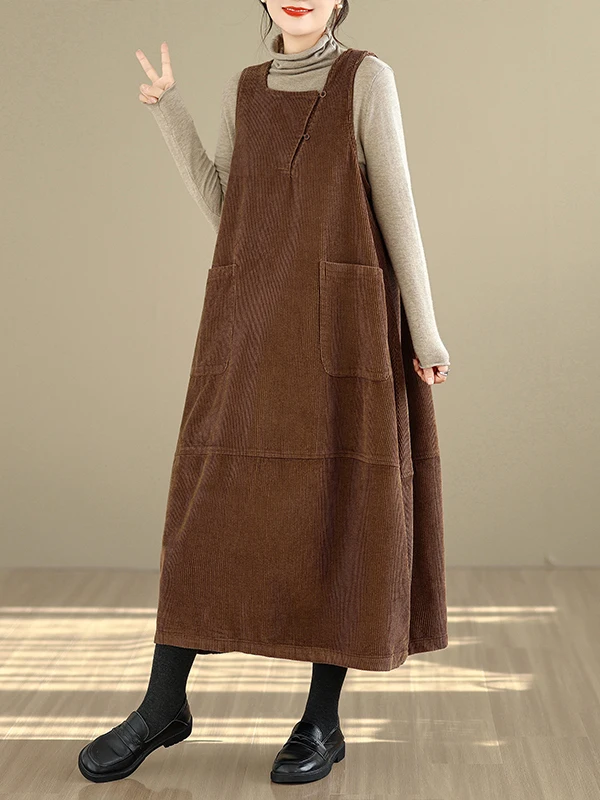 Fashionable Cotton Water Corduroy Long Bloomer Skirt Women's Winter Loose Fit Slimming Spring Autumn Daily Wear Casual Dress