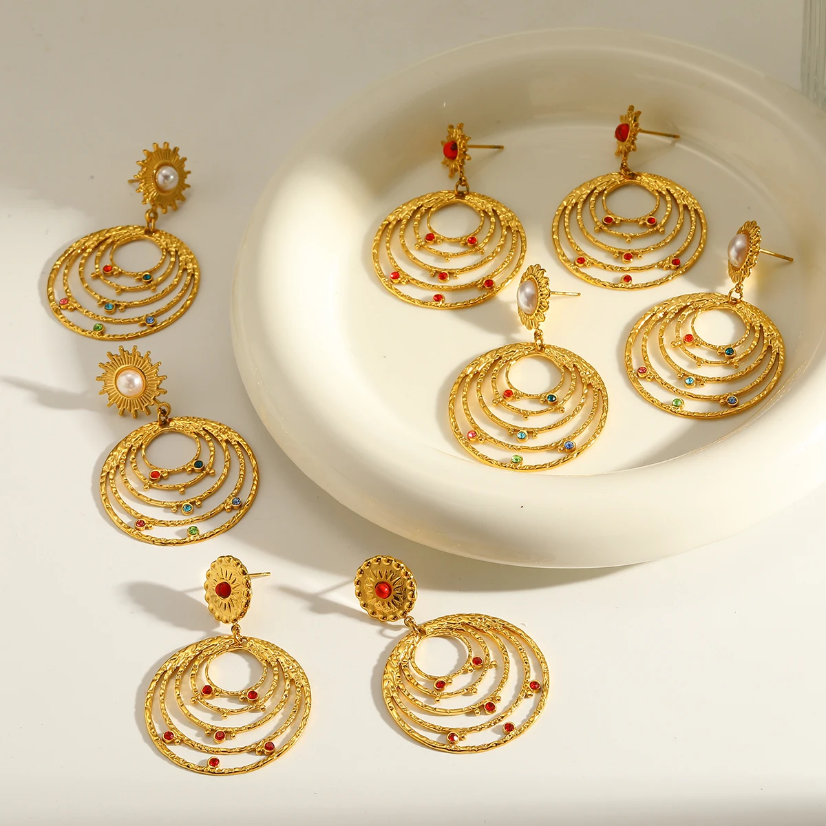 

Stainless Steel Drop Earrings Geometric Artificial Pearl Rhinestones Zirconia Earrings For Women Fashion Girl Ear Jewelry Gift