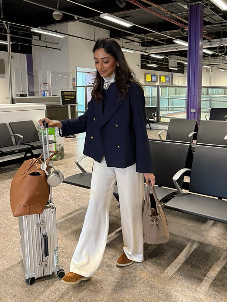 

Fashionable Short Woolen Coat Autumn New Style Women Clothing Double Row Button Turn-down Collar Commuter Cotton Blend Outerwe