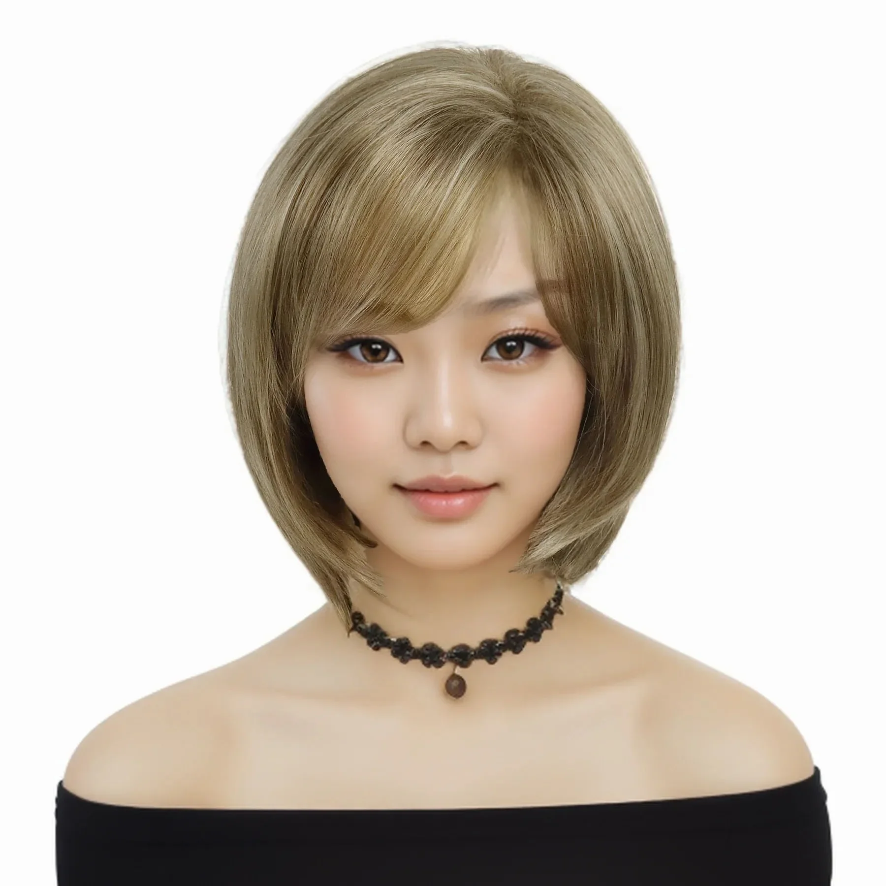 Synthetic Mixed Blonde Wigs for Women Short Haircuts The Bobs Wig with Bangs Natural Hairstyles Mom Wig Gift Costume Daily Party