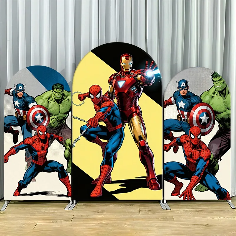 Arch Backdrop Cover Single Side Marvel Superheroes Iron Man Spider Hulk Captain Party Decoration Photo Booth Background Props