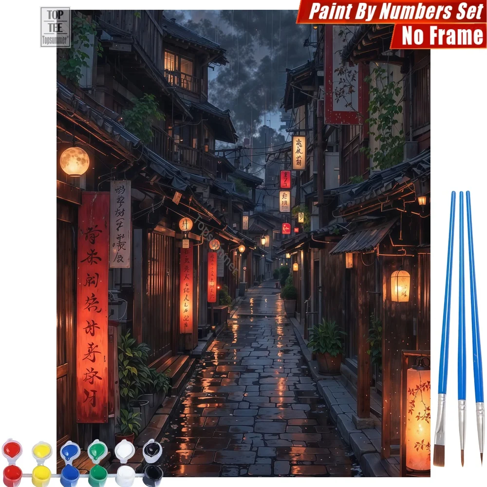 

Traditional wooden street Paints By Number Kit - Red lanterns wet Relaxing Activities Halloween Gift For Dad
