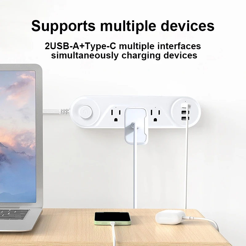 US Plug AC Outlets Multitap Power Strip Electrical Socket Extension Cord With USB C 30W PD Fast Charging Network Filter Adapter