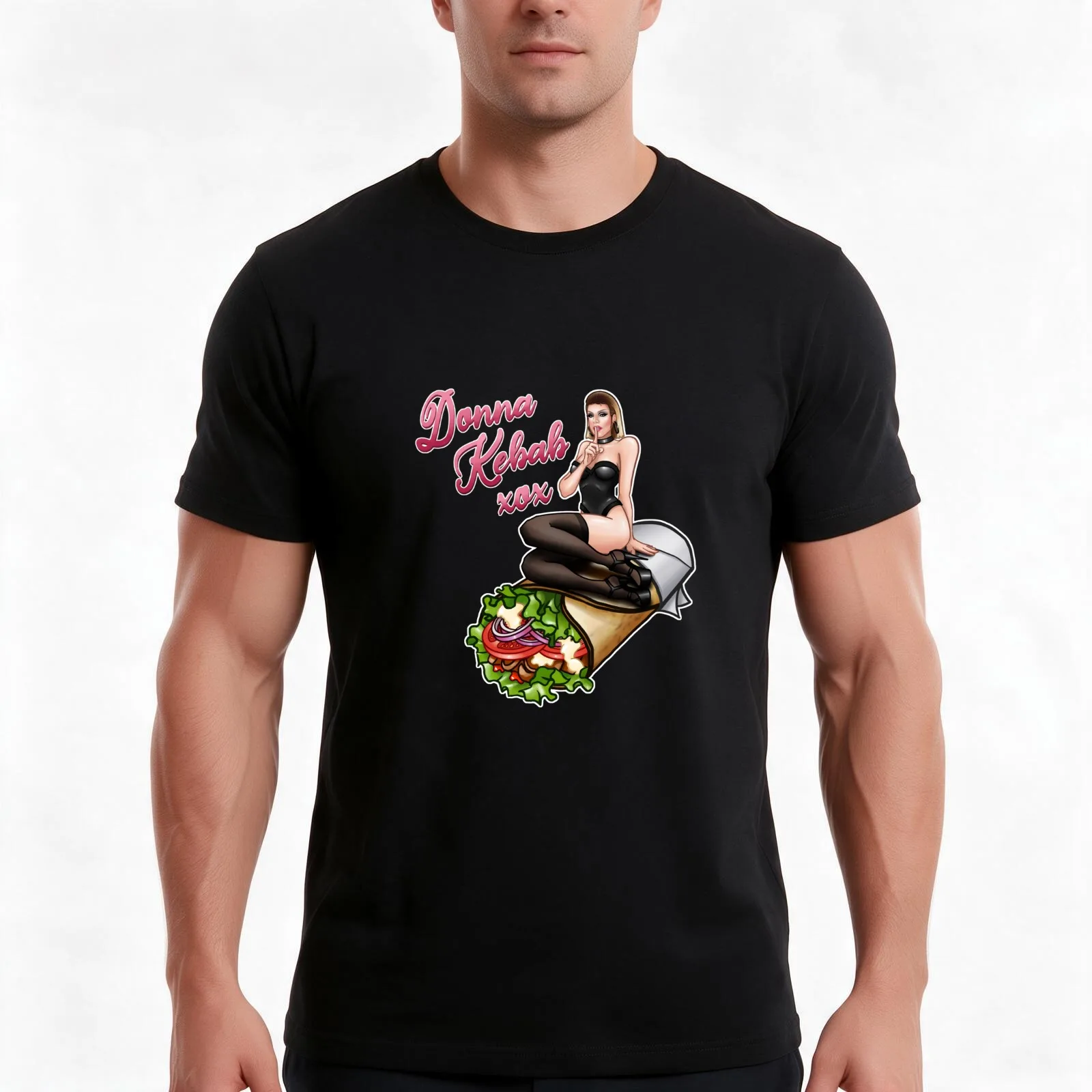 Donna Kebab xox T-Shirt, Summer Casual Cotton Tee, Oversized Streetwear Tops, Vintage Graphic Print, Loose Fit Short Sleeve