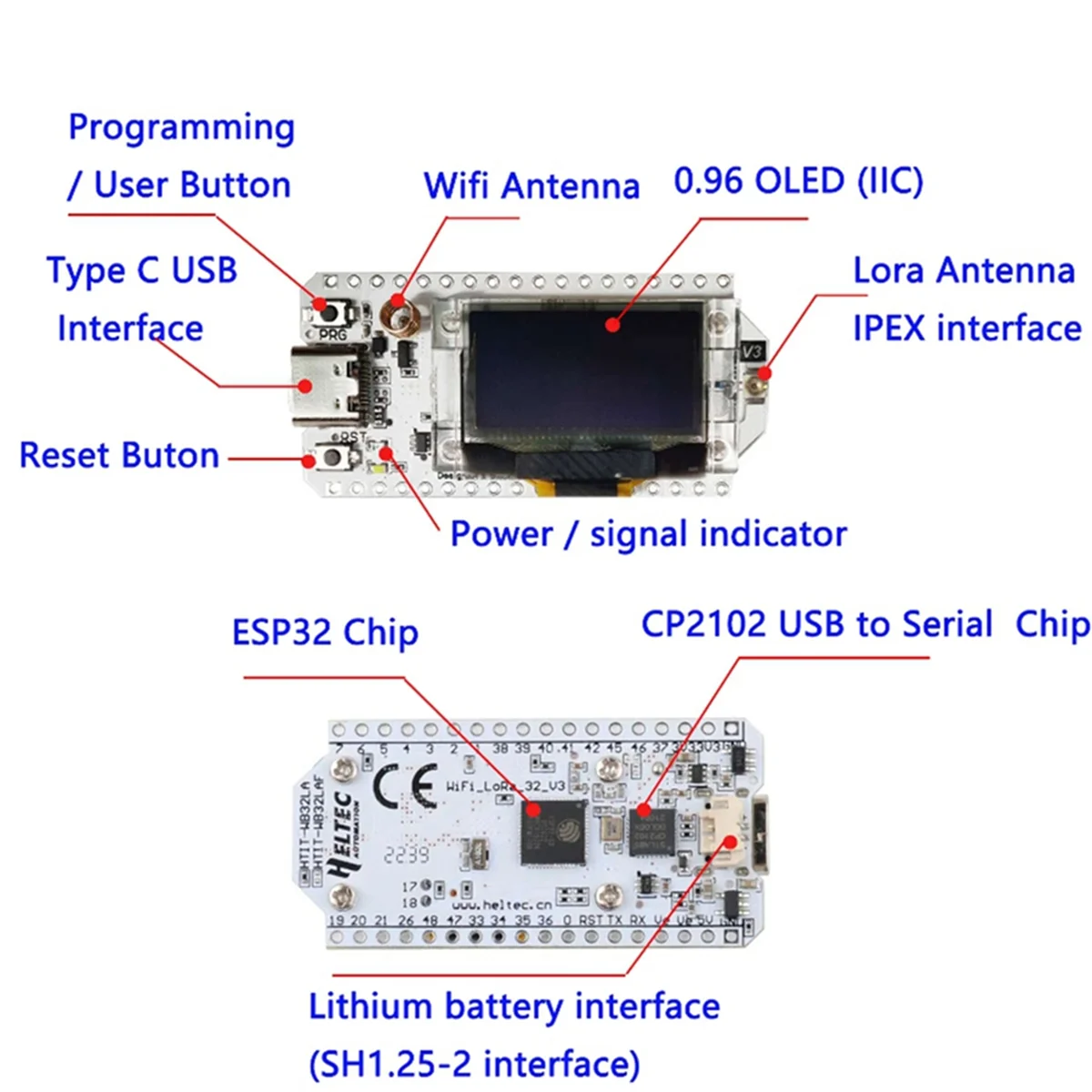 AU32-0.96 OLED SX1262 Wifi BLE ESP32 LoRa32 V3 Development Board LoRa 32 IoT Dev Board 433-510Mhz met Case Verbeterde Versie