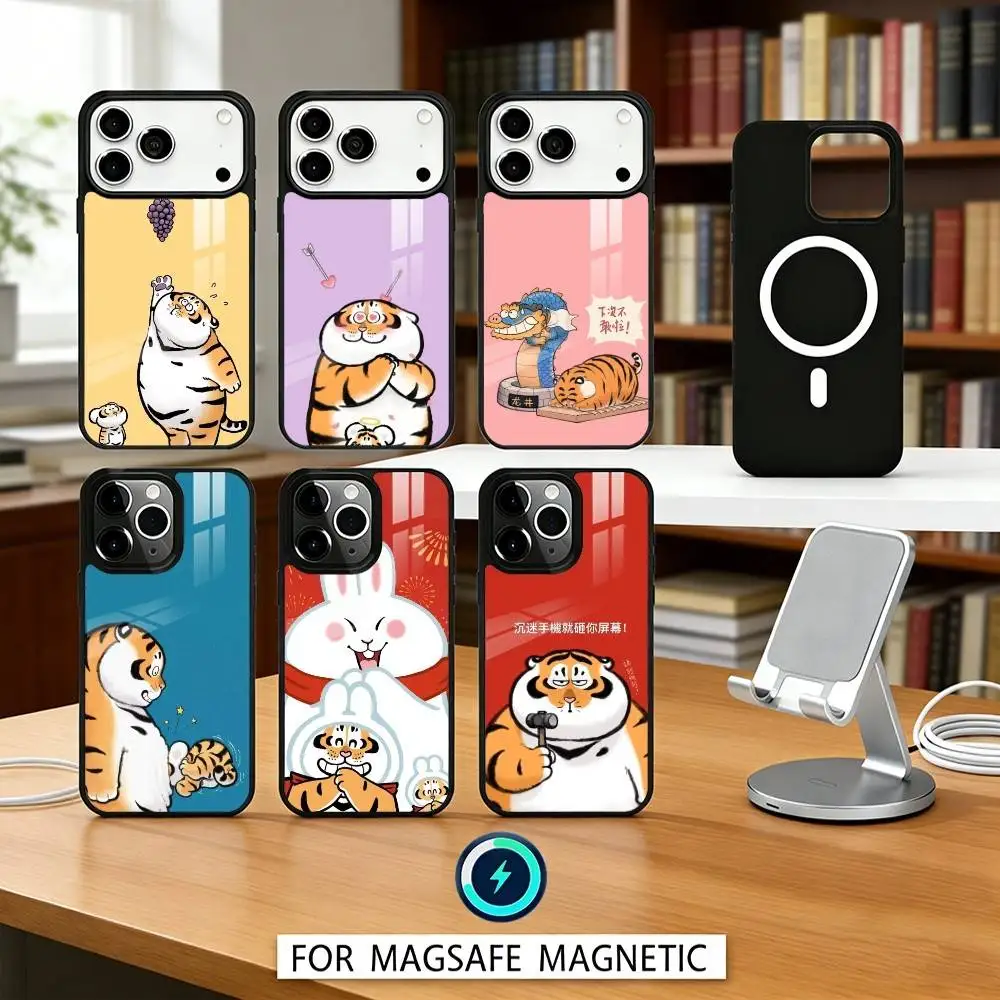 

Cartoon F-Fluffy C-Chubby Tiger Phone Case Magnetic For iPhone17 16 15 14 13 12 Pro Max For Magsafe Wireless Charging Cover