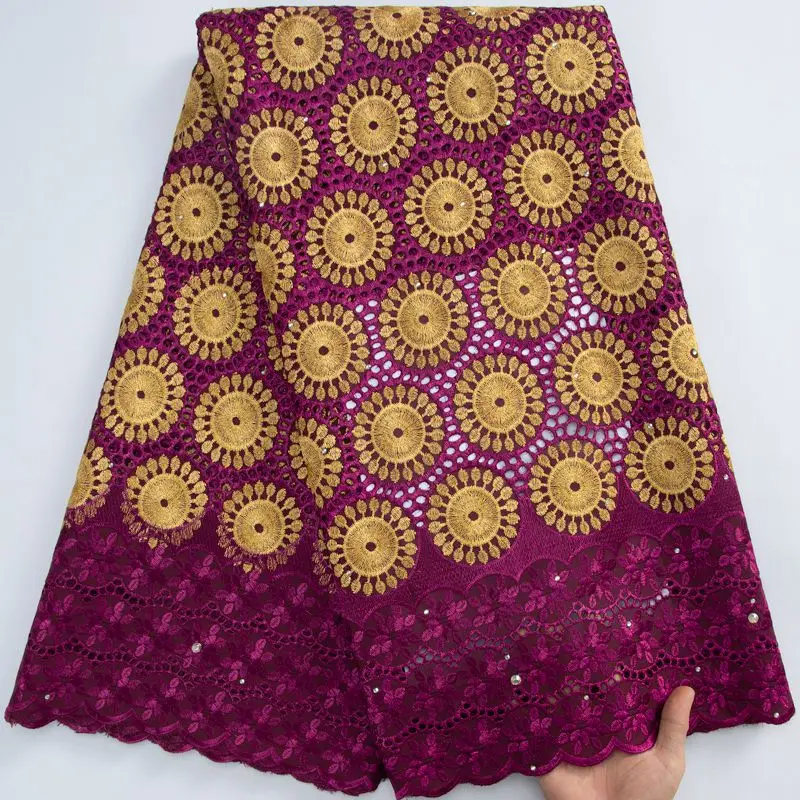 

Swiss Voile Lace Fabrics High Quality 2023 African Cotton Embroidery Lace Fabric With Stones For Evening Party Dresses S3181