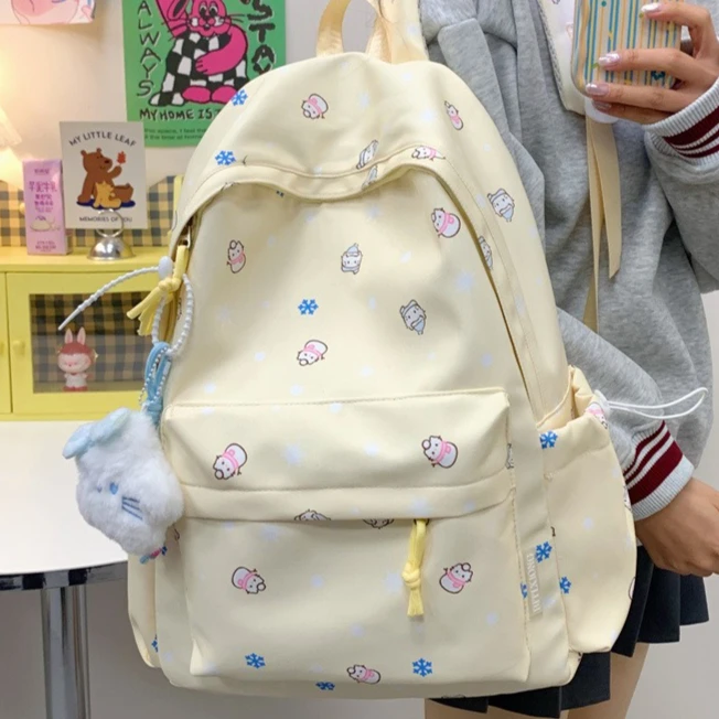 

Nylon Backpack New Simple And Fresh Large Capacity Backpack For Junior High School Students Small cartoon animal Backpack