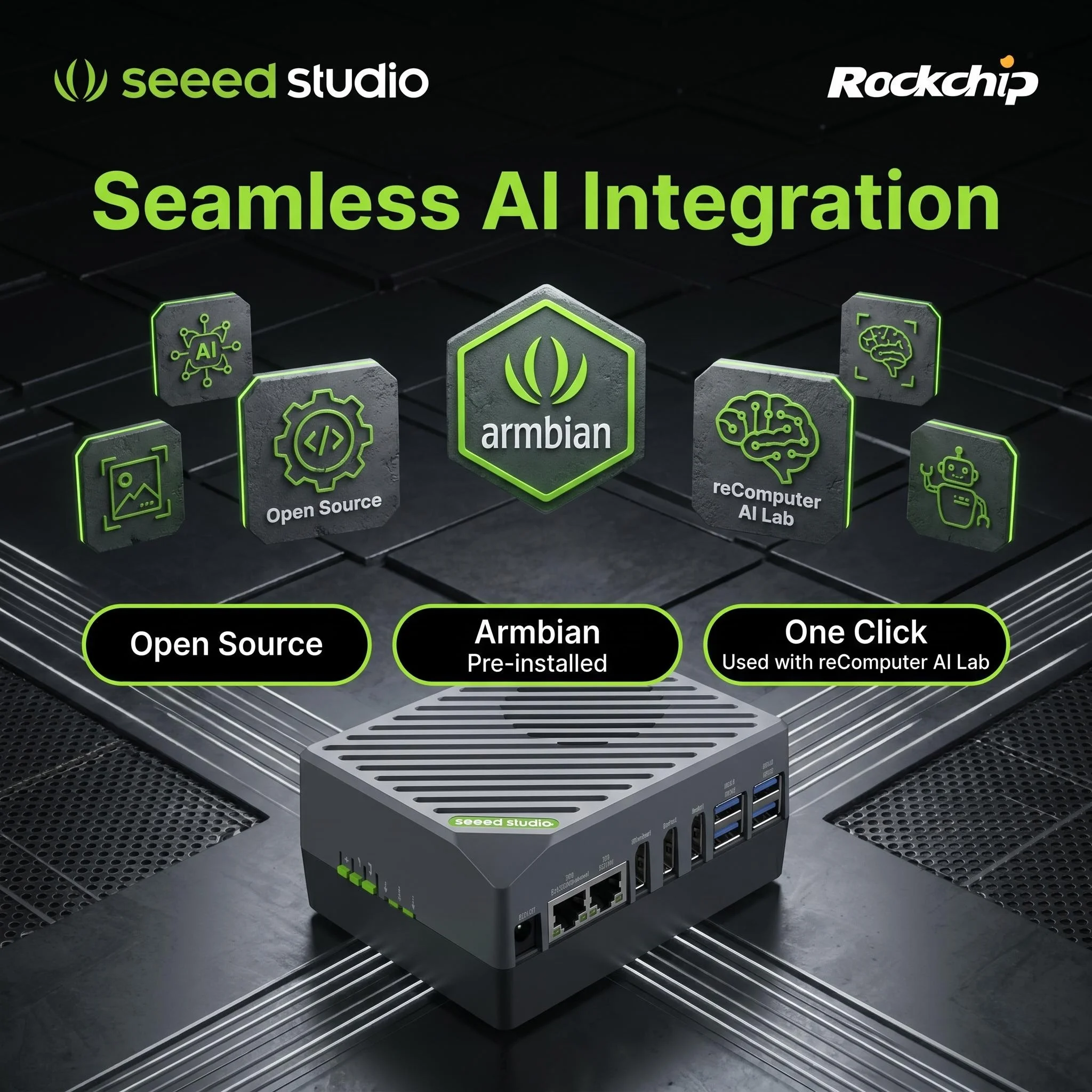 Seeed Studio ReComputer RK3588 Open Rockchip RK3588 8GB 16GB AI Box AI Development 6 Tops Open Source CV, LLM, VLM,STT, TTS