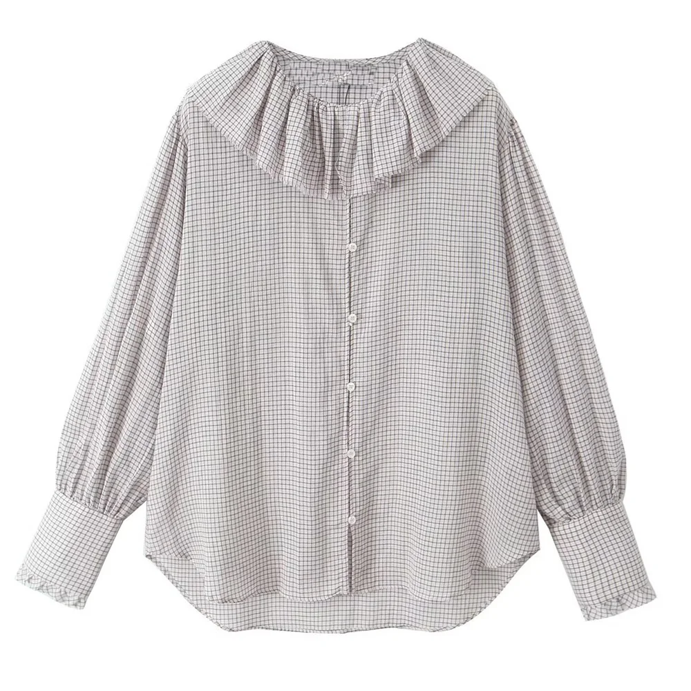 2024 Autumn New Product Women's Fashion Leisure Versatile Long Sleeve Small Grid Pattern Stacked Decorative Shirt