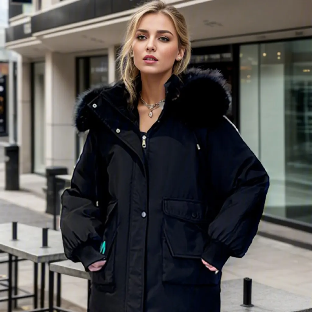 

Women's Parka Jacket Mid-Length Autumn Winter Fleece-Lined Warm Cotton-Padded Slim plus Size with Off-Season Fur Collar