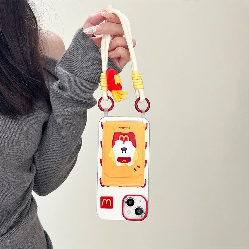 جراب هاتف ثلاثي الأبعاد لطيف وبطاطس مقلية مع سلسلة ، غطاء بحبل بطاقات دمية قطيفة ، أيفون 15 ، 14 ، 13 ، 11 ، 12 Pro Max ، Plus ، X ، XR #3