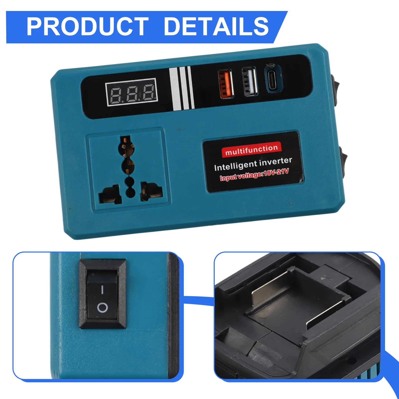 1821V Battery Converter Inverter with USB Port for Stable 21V to 110V 127V 220V Power Output and Dual Voltage Selection