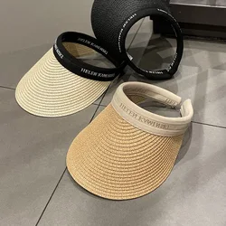 Straw Woven Duck Tongue Top Hat Female Spring and Summer Beach Vacation Sunscreen Sunshade Topless Headband Sun Hat