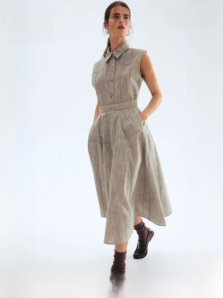 

Юбка трапециевидной формы с высокой талией HM, женская мода, весна-осень, новое вязаное платье с круглым подолом, повседневное волокно из полиэстера