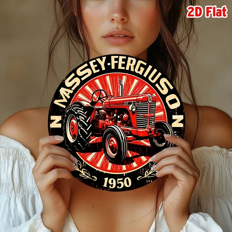 لافتة حائط من الألومنيوم مسطحة ثنائية الأبعاد لجرار ماسي فيرغسون - ديكور معدني أحمر عتيق مع "Est. تصميم 1950 بوصة مثالي للمنزل، #4