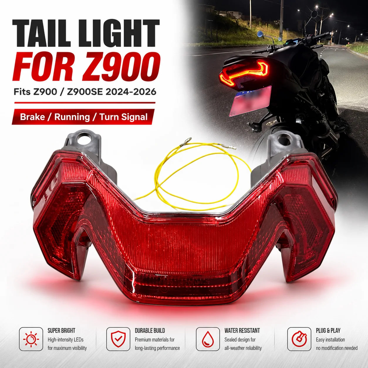Integrated Rear Tail Light Brake Turn Signal Lamp For Kawasaki Z900 Z900SE 2024 2025 2026 Motorcycle LED Brake Tail Light