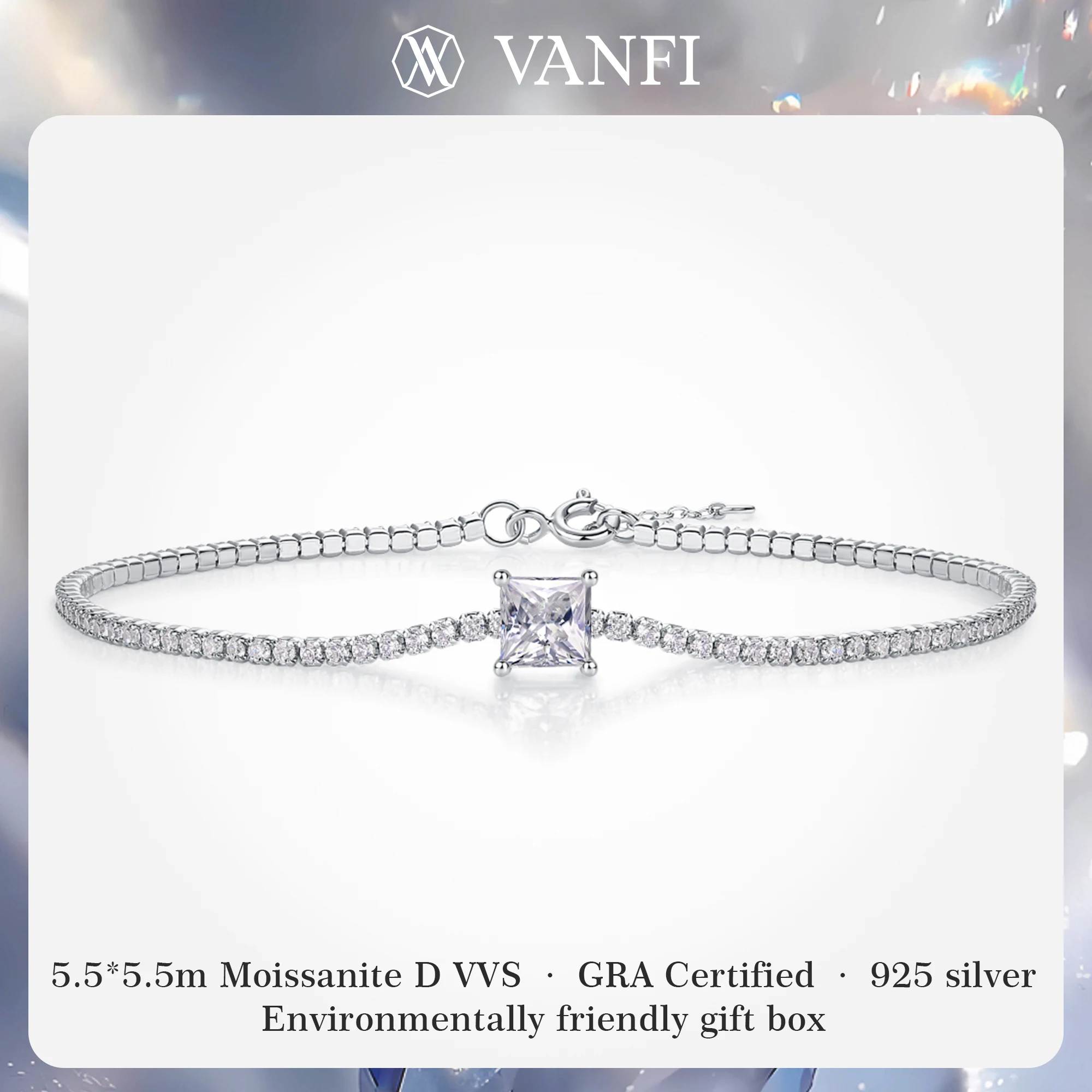 

Kfvanfi Муассанит GRA сертифицированный s925 стерлингового серебра с покрытием из белого золота женский браслет роскошные сверкающие украшения для банкетной вечеринки