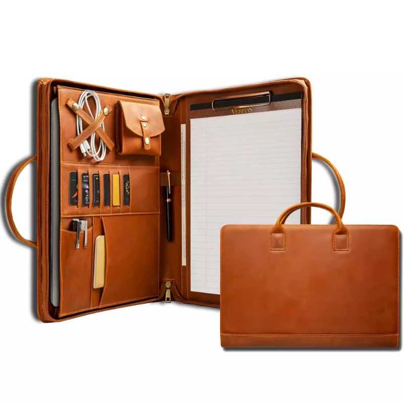 New Crazy Horse first layer cowhide retro style portable briefcase multi-functional storage folder 15.6 inch computer bag