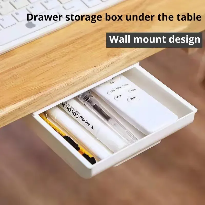 

2pc White SelfAdhesive Storage Drawer Box Makeup Pencil Tray Desk Hidden Under Desk Stand Self-adhesive Under-drawer Storage Box