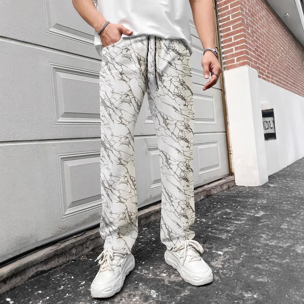 

Свободные вельветовые брюки с леопардовым принтом в американском стиле, мужские повседневные прямые длинные брюки, универсальные удобные свободные брюки