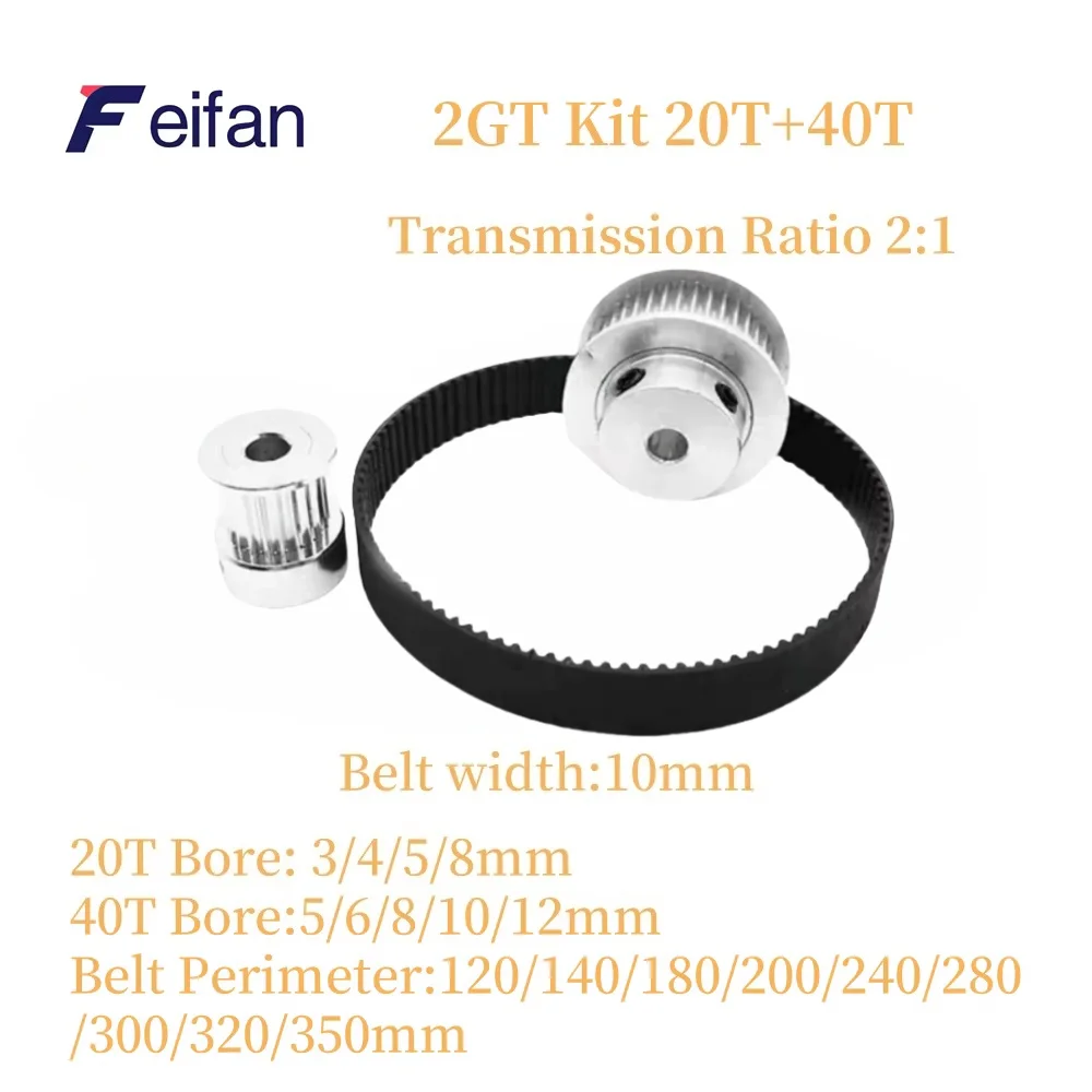 

2GT 2M 20T 40Teeth GT2 40T 20T Timing Belt Pulley Set Bore 3~14mm Belt Width 10mm Tensioning Wheel Synchronous Pulley Belt Kit