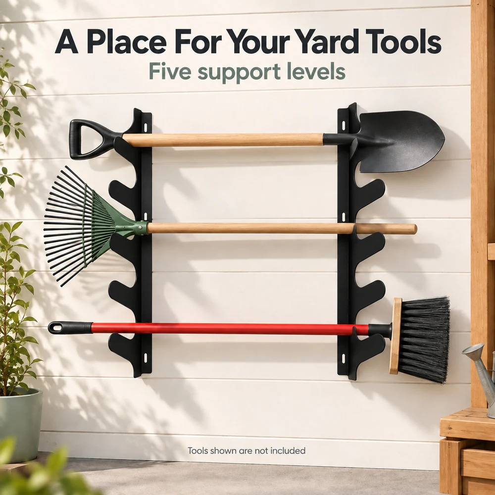 Zoe Garden Tool Organizer Wall Mount Garage Storage Rack For Shovels Rakes Brooms And Long Handled Yard Tools With Five Support Levels For Garage And Shed - view 4
