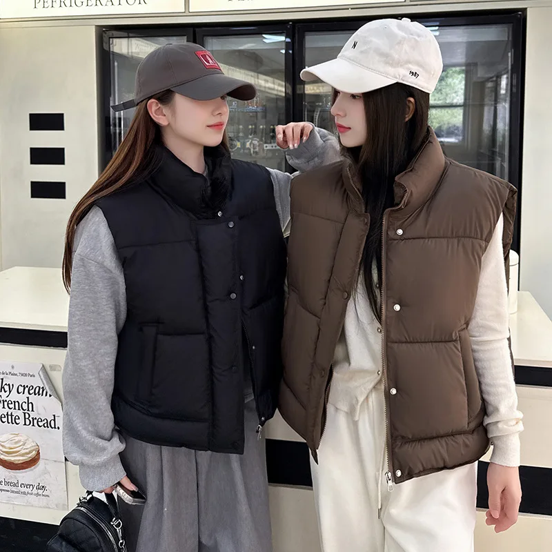 Women Solid Parkas Vest Coats Oversize Jacket Sleeveless Drawstring Hem Zipper Thick Loose Casual Office Lady Autumn Winter 2025