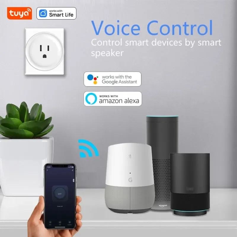 Tuya Smart Mini Smart Plug Wi-Fi Outlet Socket with Alexa and Google Home Remote Control with Timer Function No Hub Required