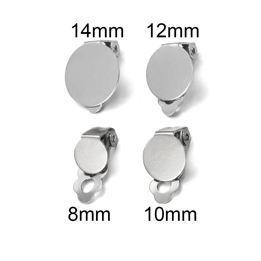 10pcs/lot 8-14mm Stainless Steel Setting Base Ear Clip Blank Base Cabochon Bezel Tray Earrings Clips For DIY Jewelry Making