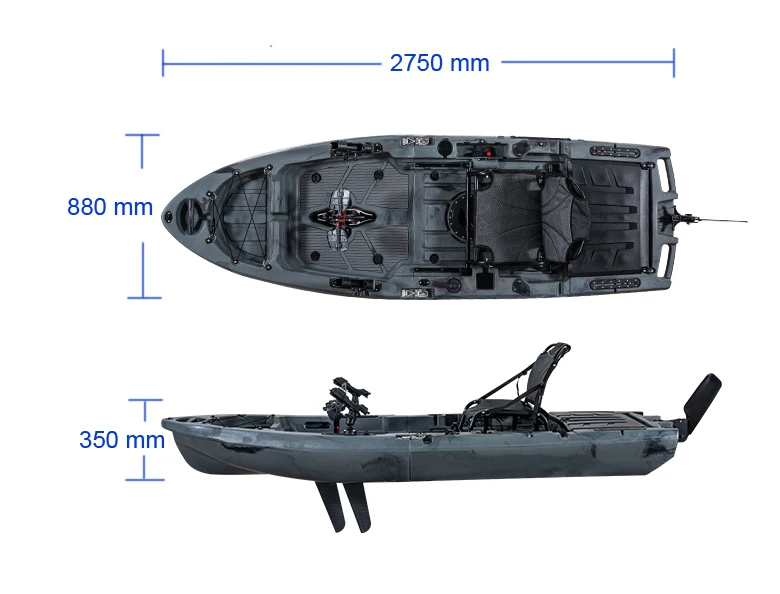 LSF 2.75 متر وحدات صيد قوارب الكاياك 1-شخص تصميم جديد مع دواسة زعنفة قابلة للفصل قابلة للطي HDPE هيكل بلاستيكي للبالغين الرياضات المائية #3