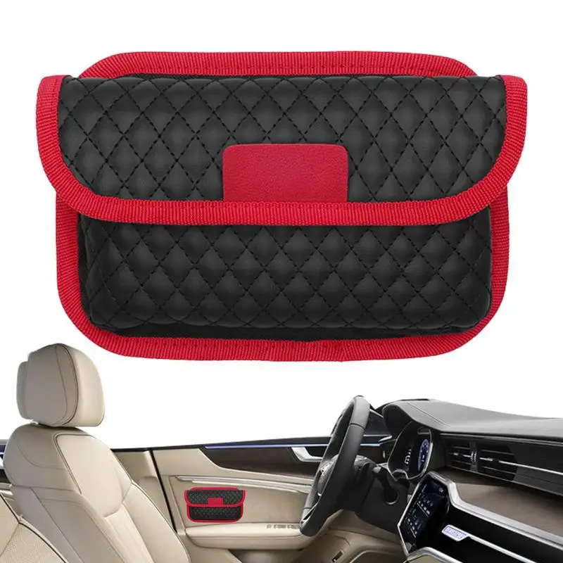 Car Seat Side Pocket Organizer Mini Box Storage PU Leather Self-adhesive Pen Phone Holder Tray Pouch Vehicle Seat Gaps Filler