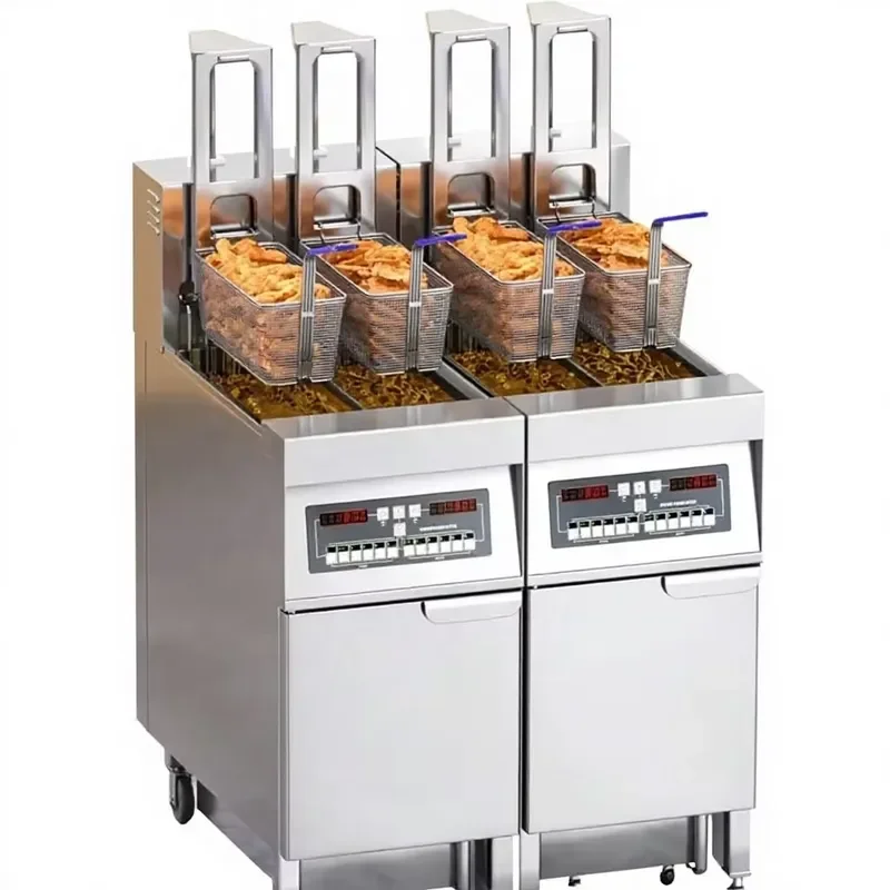 2026 Large Capacity Electric Frying Pot with Automatic Oil Filtering Lifting Baskets Commercial Deep Fryer for French Fries