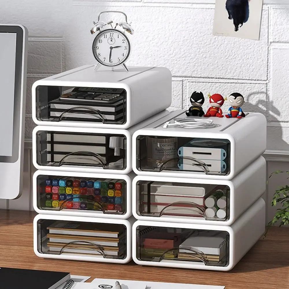 

2pcs Plastic Storage Drawers Large Anti-slip Desk Stationery Drawer White Stackable Document Sundries Holder Cabinet