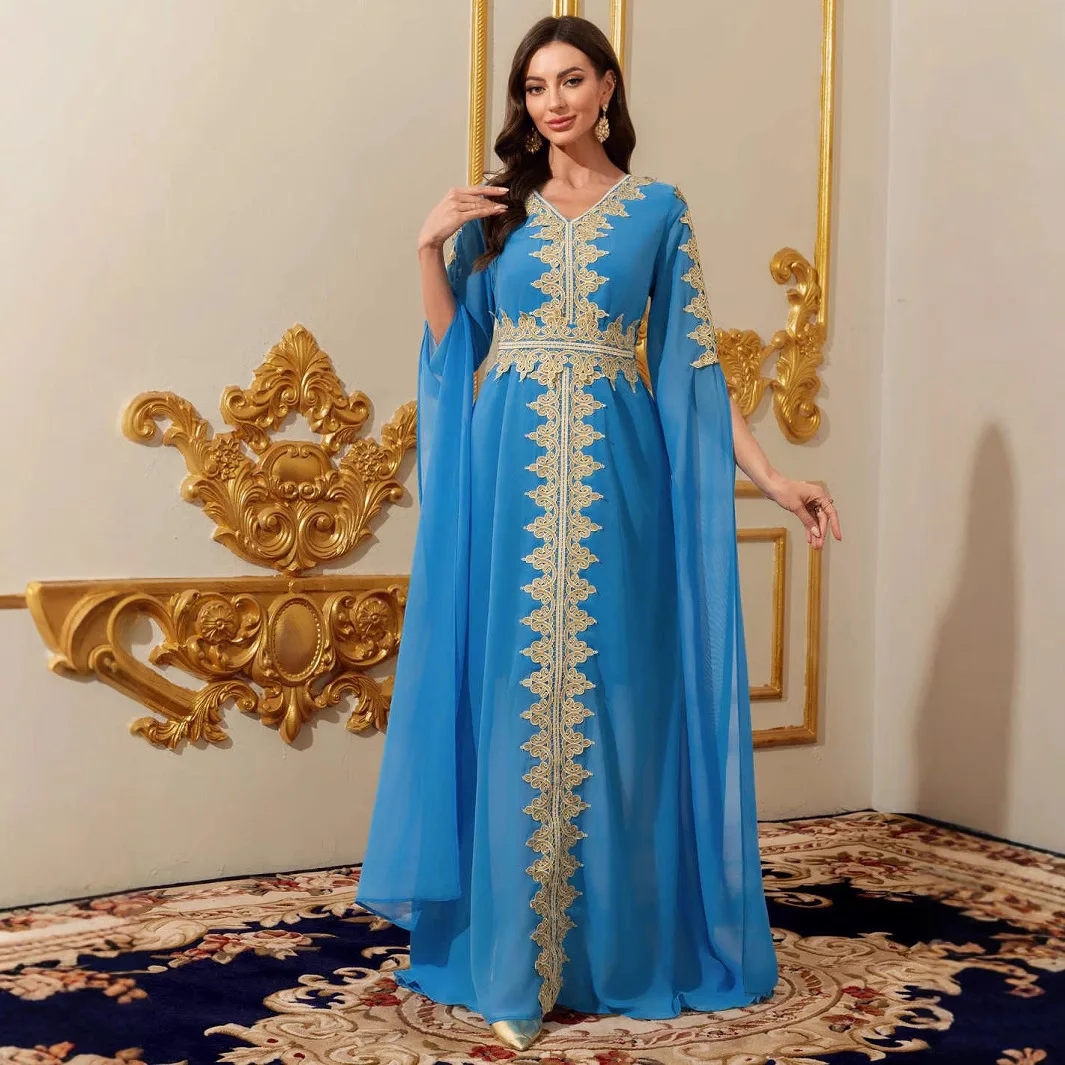 

Дубай Абая Женская одежда Лоскутное платье Абая с удлиненными рукавами Женское однотонное кружевное платье Дубай Роскошный ислам Элегантный