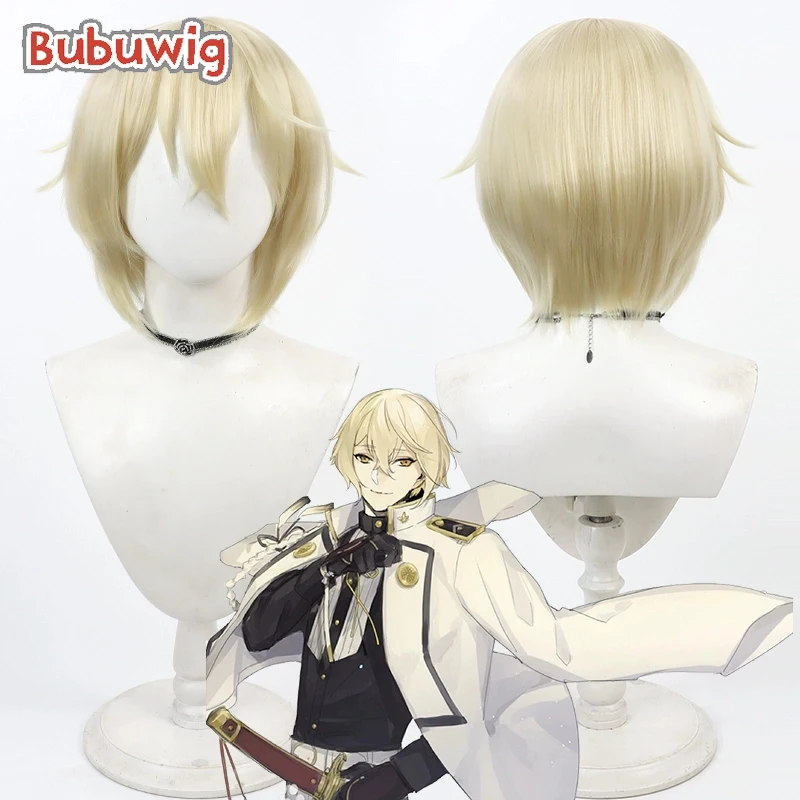 

Bubuwig Synthetic Hair Higekiri Cosplay Wigs Game Higekiri 30cm Short Straight Light Blonde Men Party Cos Wig Heat Resistant