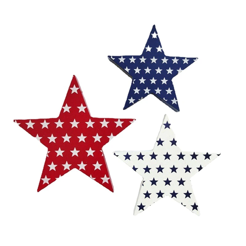 3-Piece Set Of Five-Pointed Star Logo Decorations Memorial Day Decorations Red, Blue And White Star Decorations