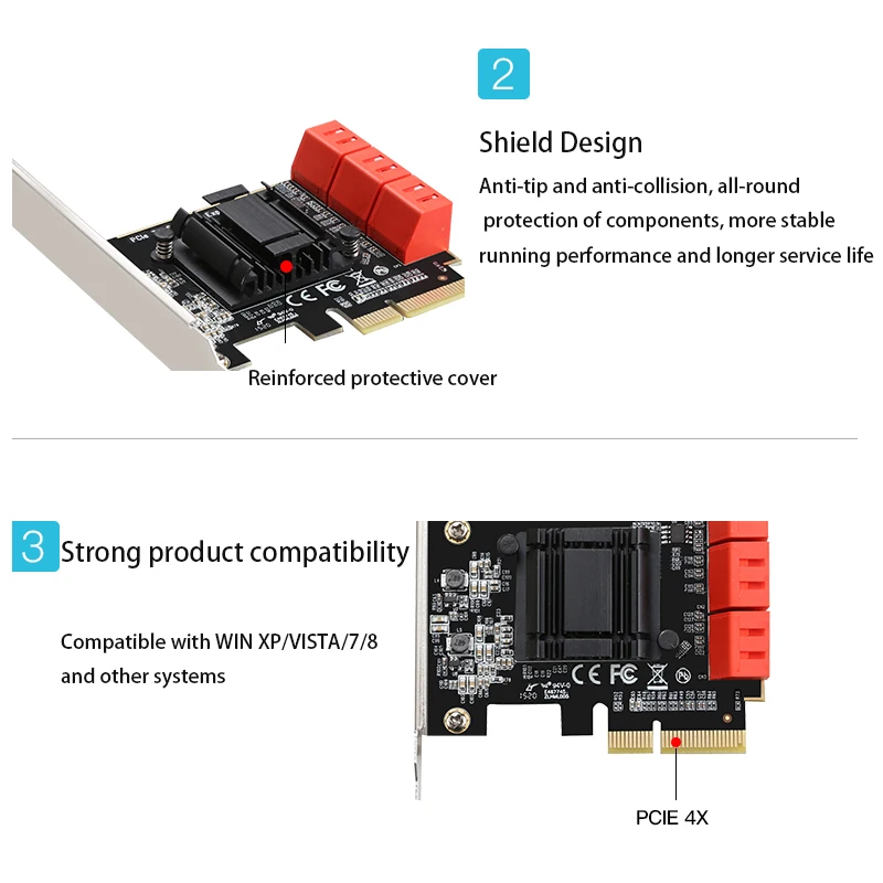 PCI-E Sata Adapter 6 ports SATA 3.0 to PCIe expansion Card for Desktop Game PCIE Card ASM1166 chip Riser Card SATA3.0 Converter