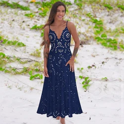 Women Summer One Piece Swimwear New Black Laser Cutting Flower Hollow Beachwear Flaxmaker Sexy Deep V Neck Swimsuit and Skirt