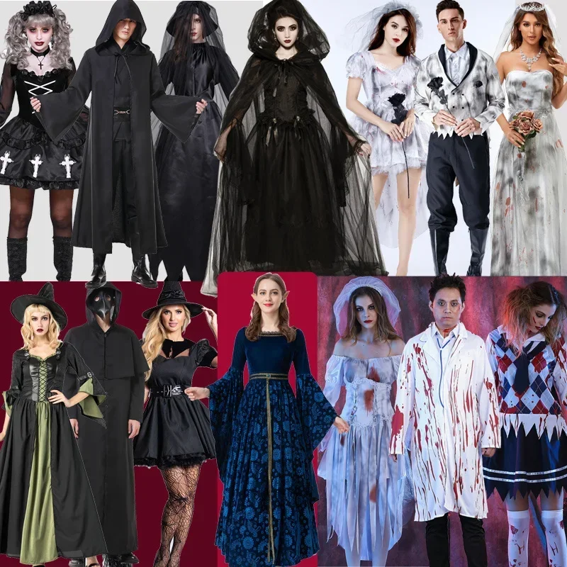 Women Halloween Vampire couple uniform Purim Cosplay Costumes men Horror Ghost Dead Zombie Corpse Bride costume Dress adult