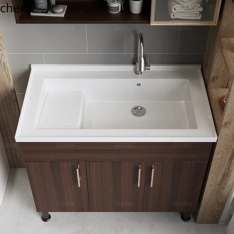 Balcony 304 Stainless Steel Ceramic Integrated Laundry Large Basin with Rubbing Board Sink Hand and Face Table