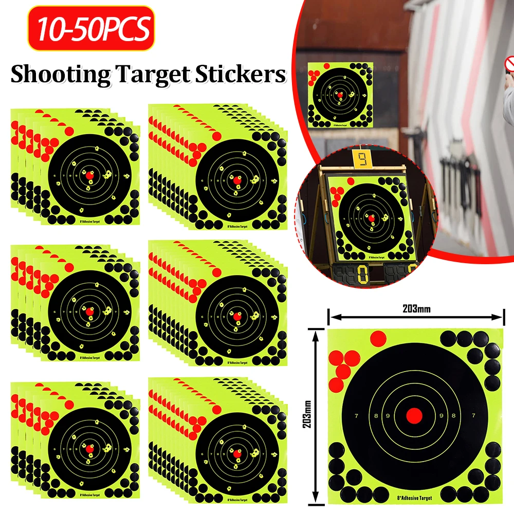 ملصقات هدف الرماية اللاصقة مقاس 8 بوصات، ملحقات الرماية الهدف المتوهج، ورق التدريب على الرماية
