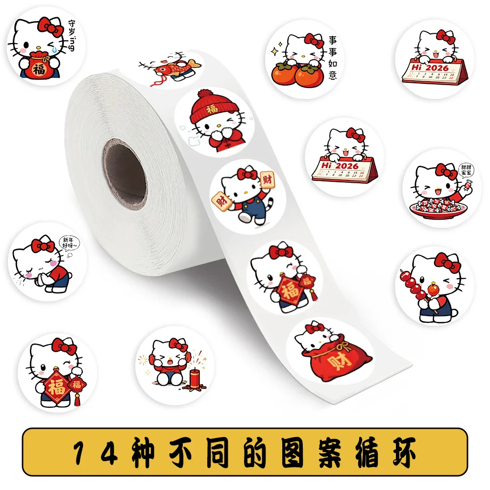 500 sztuk/rolka Naklejki z motywem Święta Wiosny Hello Kitty, urocze naklejki z kreskówkami Sanrio, naklejki w rolce do samodzielnego ozdabiania bagażu, telefonu, gitary, zabawki dla dzieci