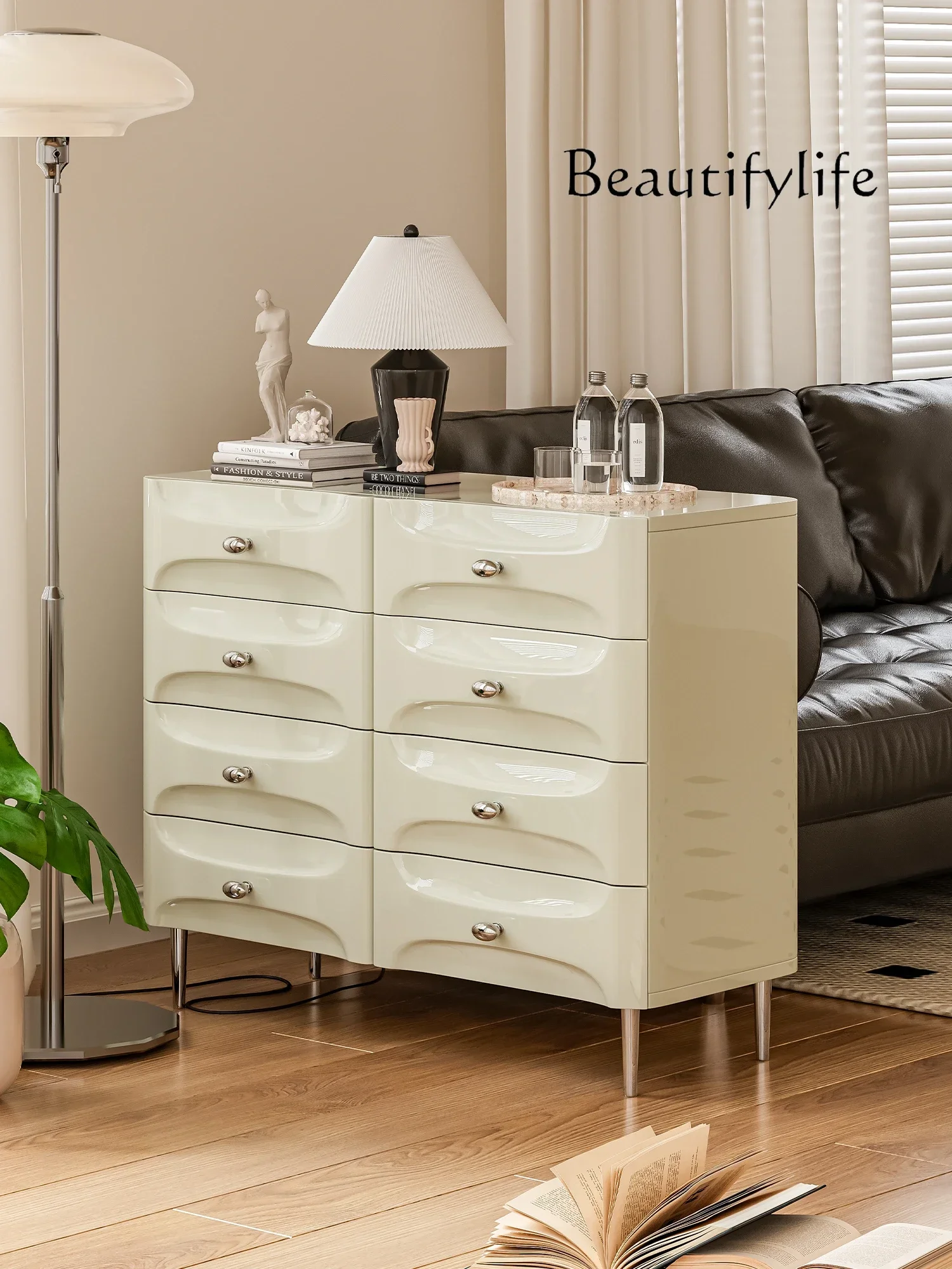 Nordic Cream Wind Solid Wood Eight-bucket Cabinet Simple Household Storage Cabinet