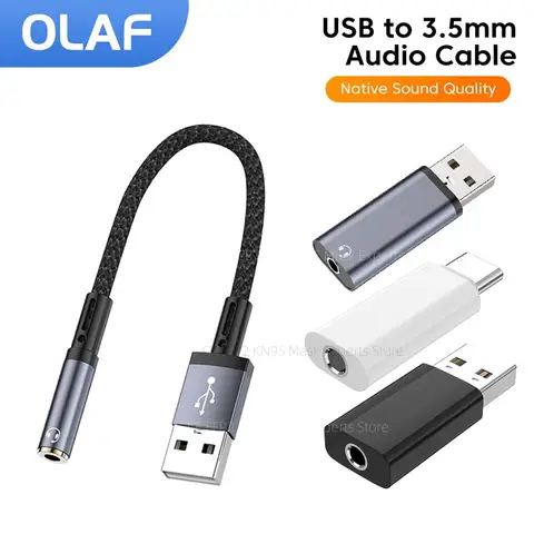 Olaf USB Type C To 3.5mm Jack Headphone Adapter USB A/USB C To 3.5mm Audio Adapter Cable Built in DAC Aux Adapter For PC Laptop