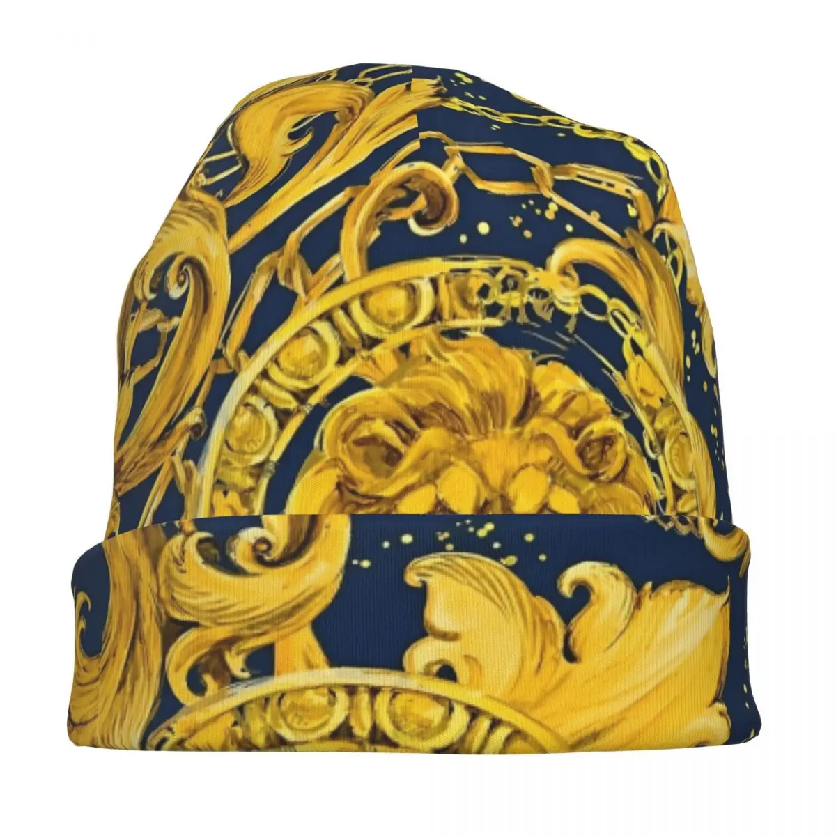 Golden Lace Damask Baroque Cap Casual Unisex Street Skullies Beanies Hat Summer Warm Thermal Elastic Bonnet