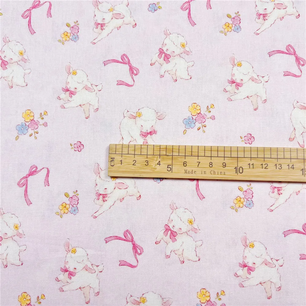 45*110CM Vintage bow Pink lamb Lolita Cotton Fabric DIY Tissue Patchwork Printed Sewing baby clothes Quilting